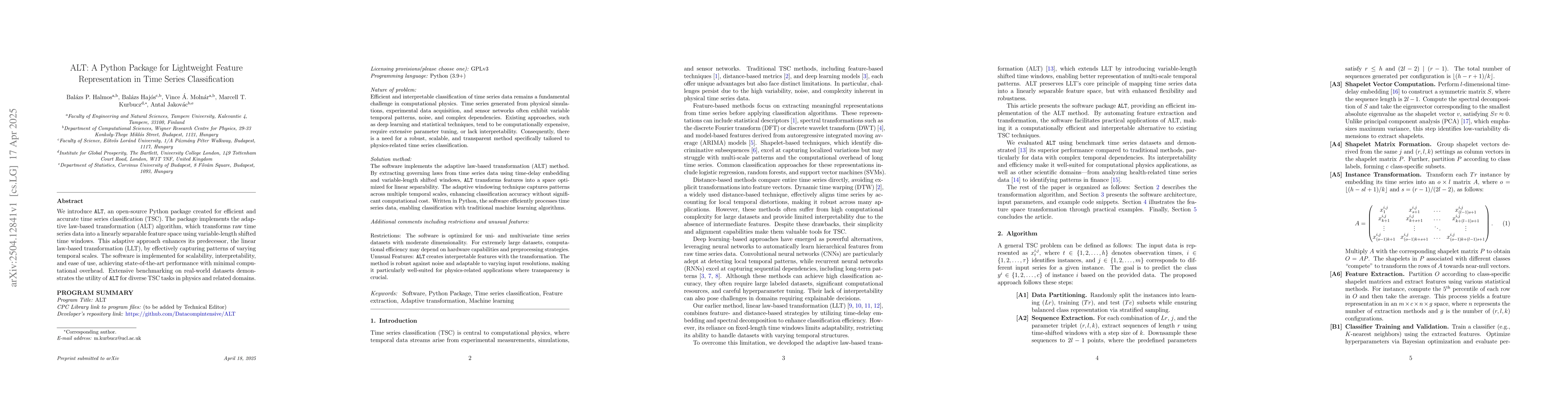 Thumbnail for ALT: A Python Package for Lightweight Feature Representation in Time
  Series Classification