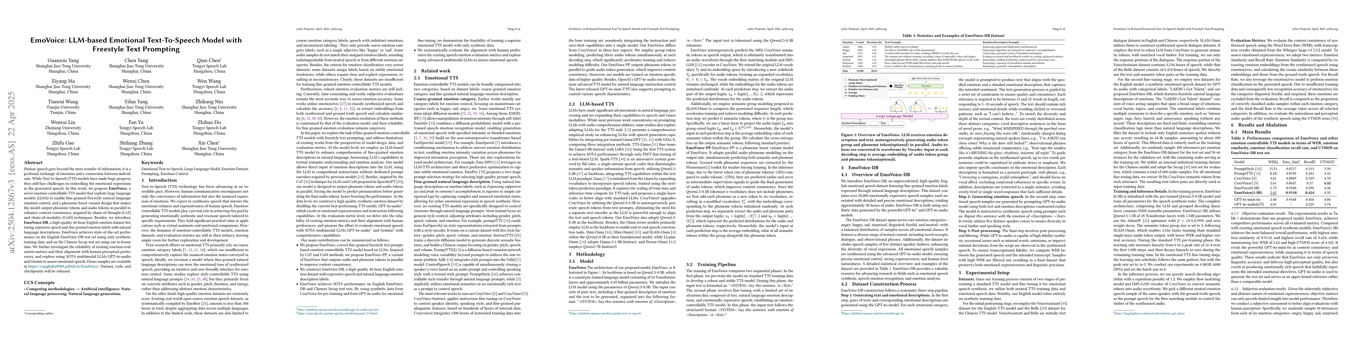 Thumbnail for EmoVoice: LLM-based Emotional Text-To-Speech Model with Freestyle Text
  Prompting