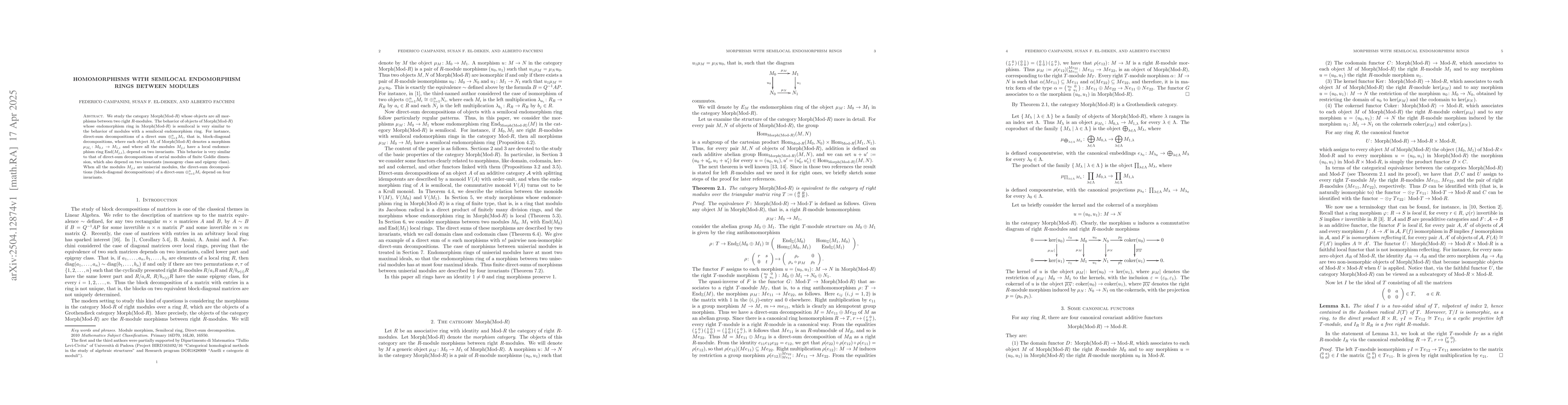Thumbnail for Homomorphisms with semilocal endomorphism rings between modules