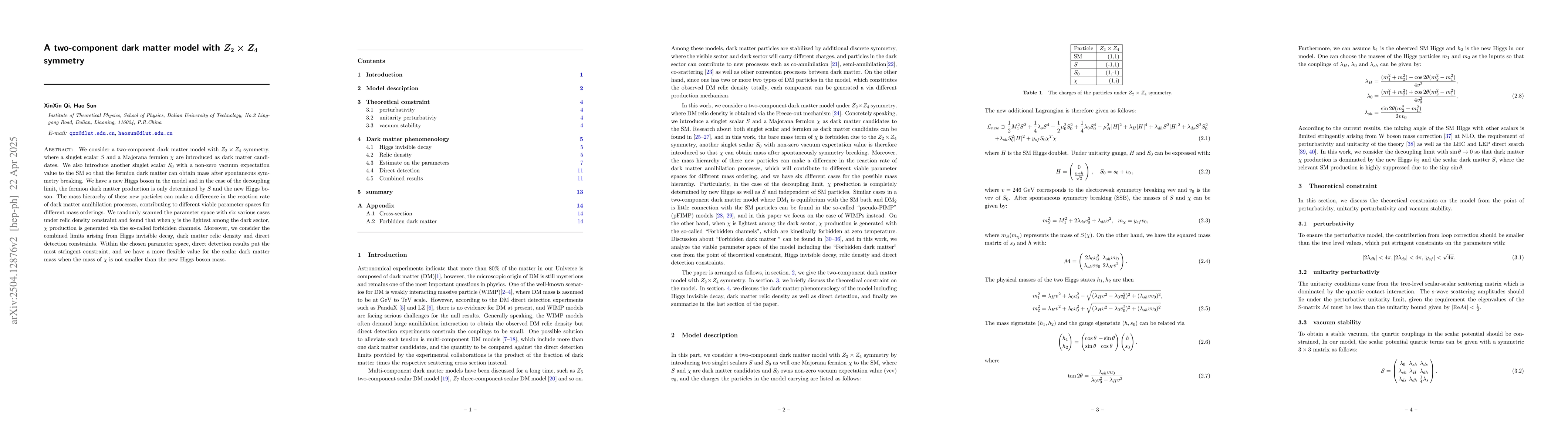 Thumbnail for A two-component dark matter model with $Z_2 \times Z_4$ symmetry