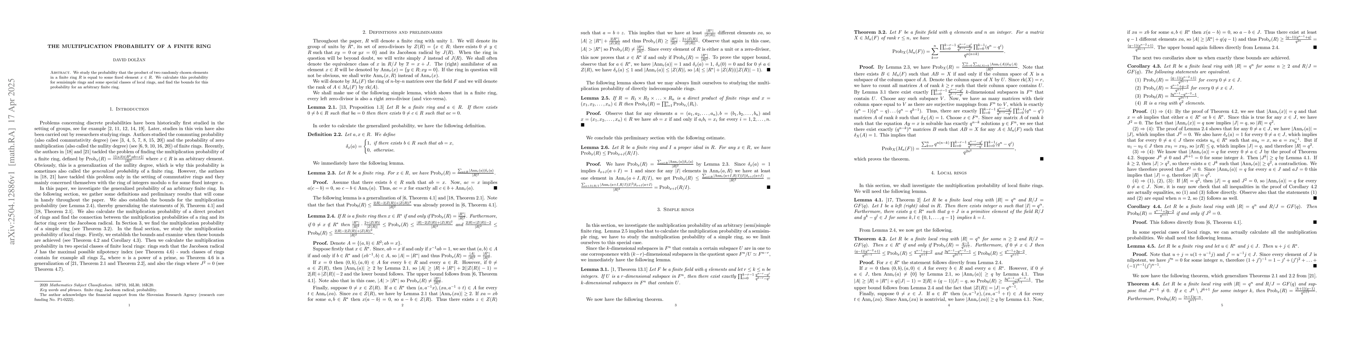 Thumbnail for The multiplication probability of a finite ring