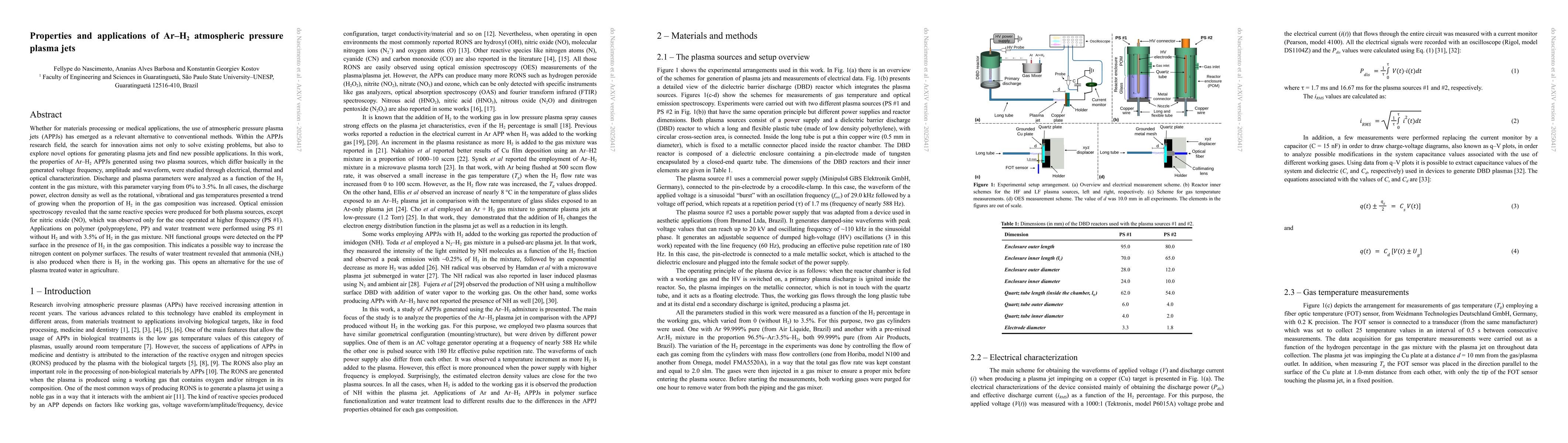 Thumbnail for Properties and applications of $\rm{Ar-H_2}$ atmospheric pressure plasma
  jets
