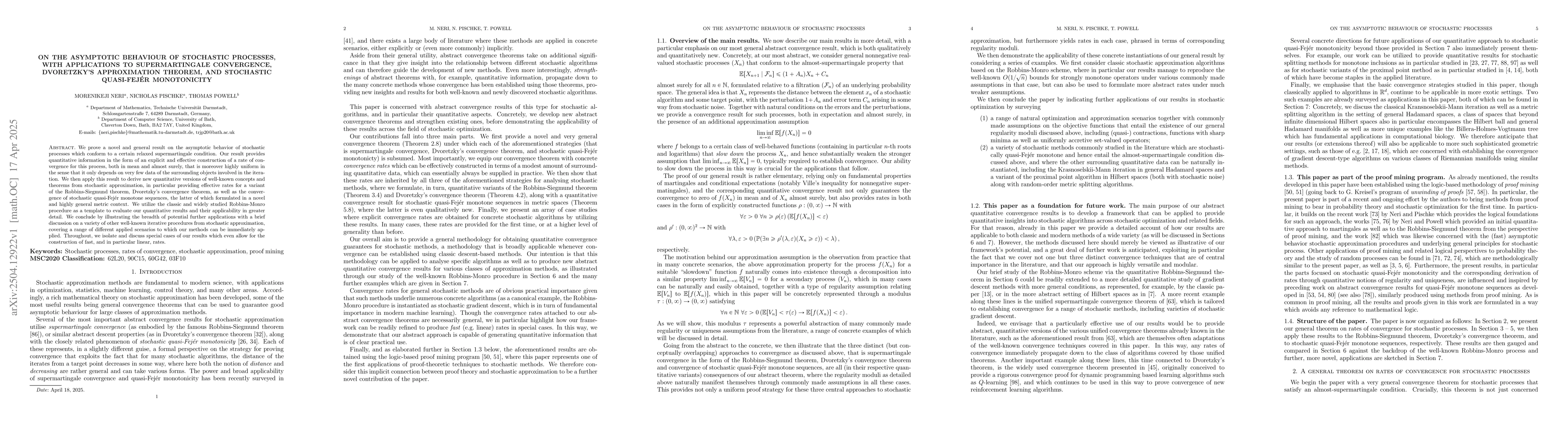 Thumbnail for On the asymptotic behaviour of stochastic processes, with applications
  to supermartingale convergence, Dvoretzky's approximation theorem, and
  stochastic quasi-Fejér monotonicity