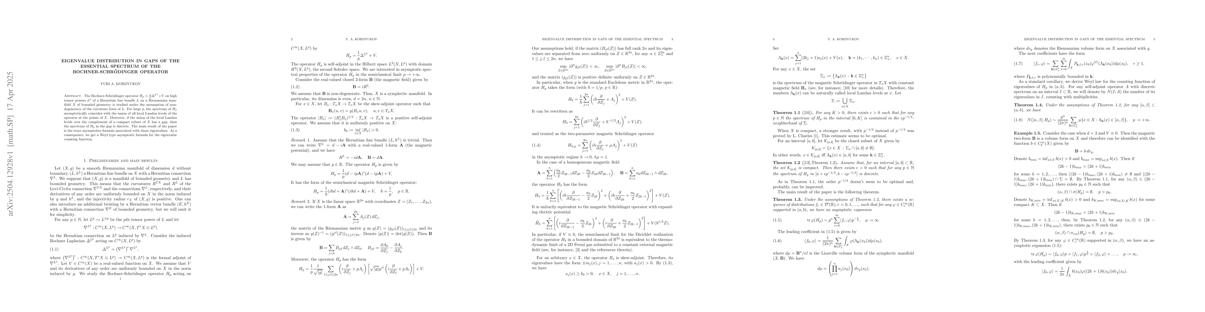 Thumbnail for Eigenvalue distribution in gaps of the essential spectrum of the
  Bochner-Schrödinger operator