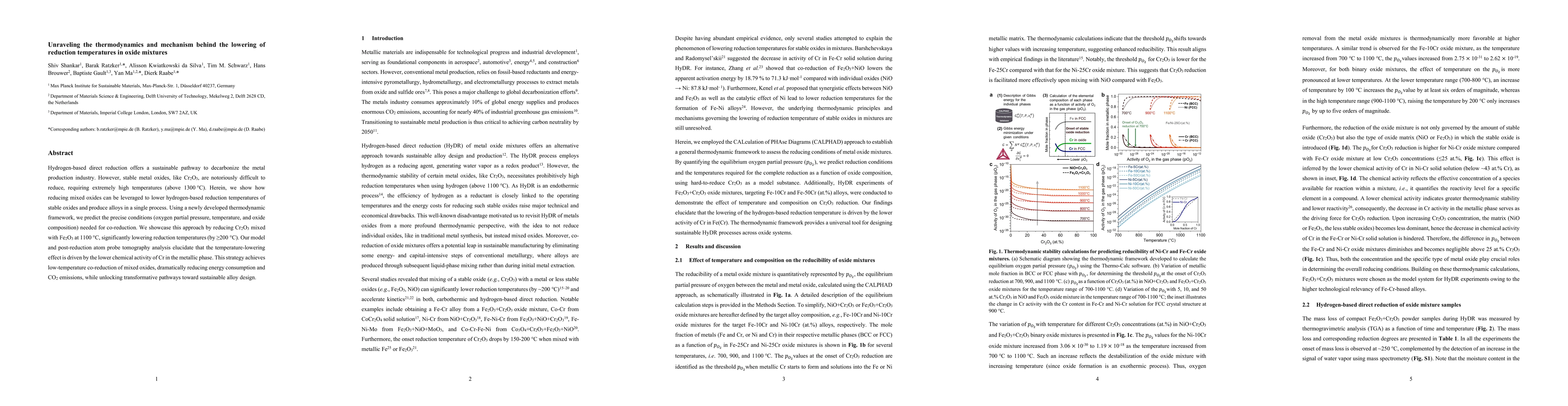 Thumbnail for Unraveling the thermodynamics and mechanism behind the lowering of
  reduction temperatures in oxide mixtures