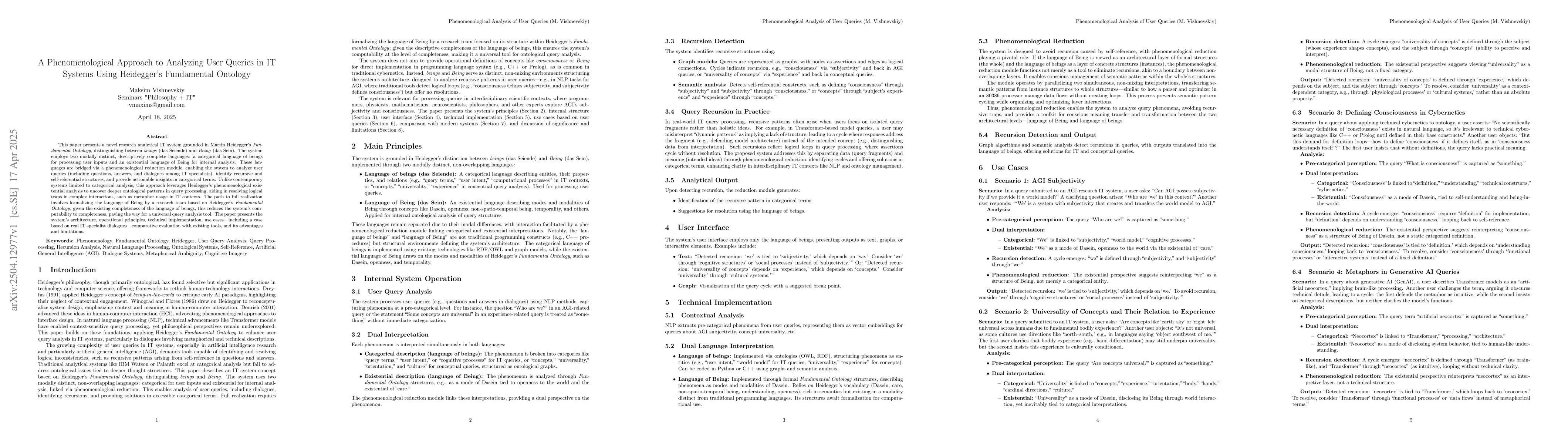 Thumbnail for A Phenomenological Approach to Analyzing User Queries in IT Systems
  Using Heidegger's Fundamental Ontology