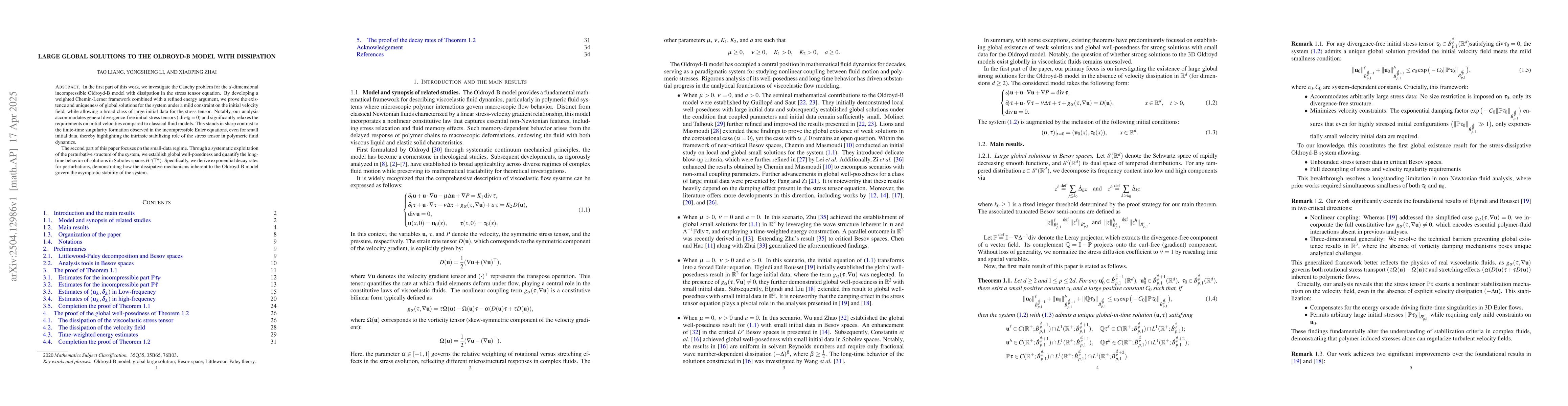 Thumbnail for Large global solutions to the Oldroyd-B model with dissipation