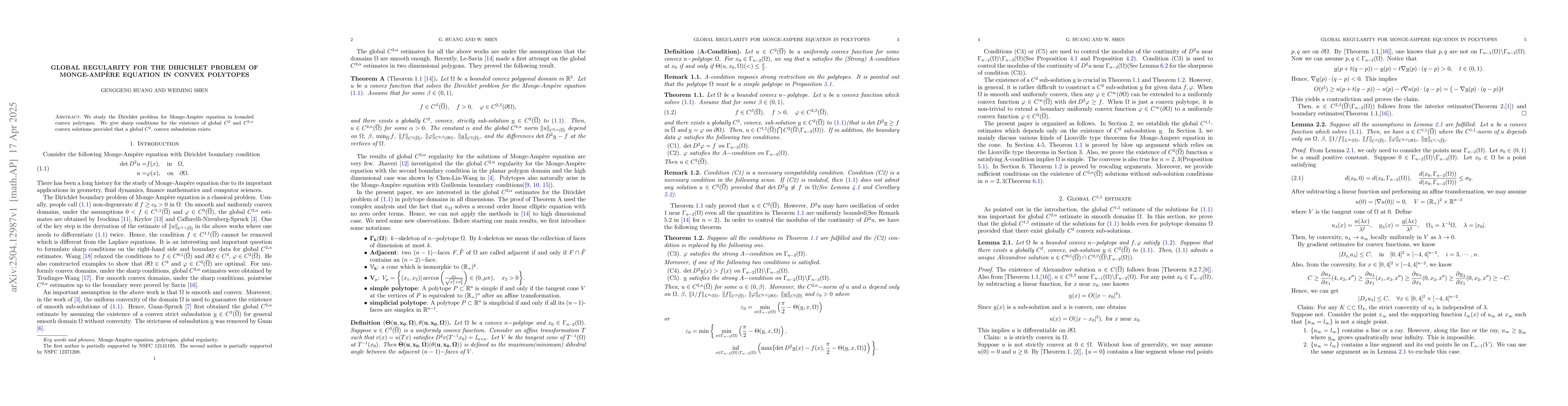 Thumbnail for Global regularity for the Dirichlet problem of Monge-Ampère equation
  in convex polytopes