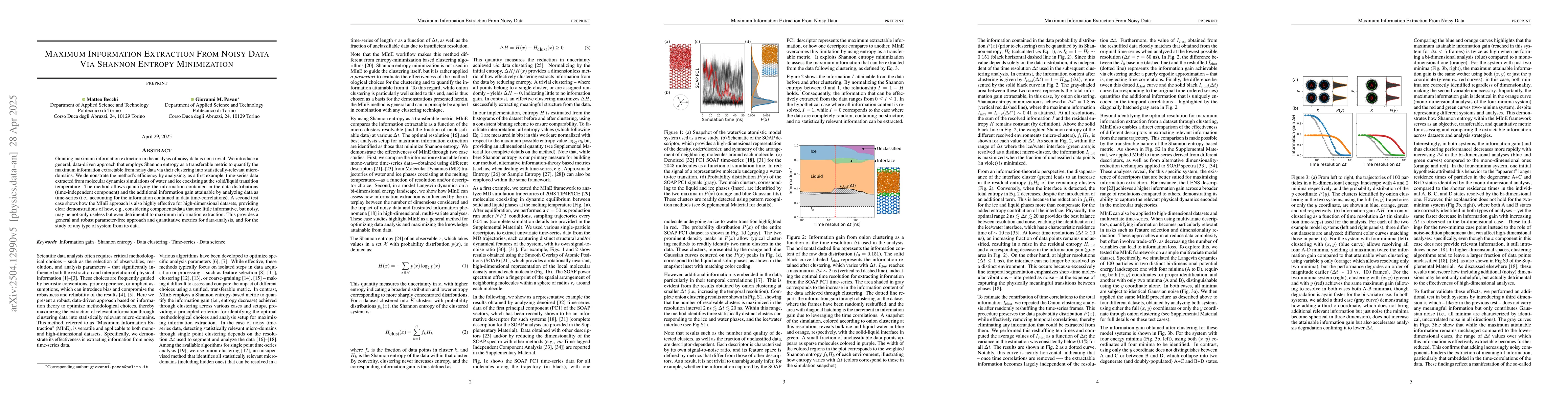 Thumbnail for Maximum Information Extraction From Noisy Data Via Shannon Entropy
  Minimization