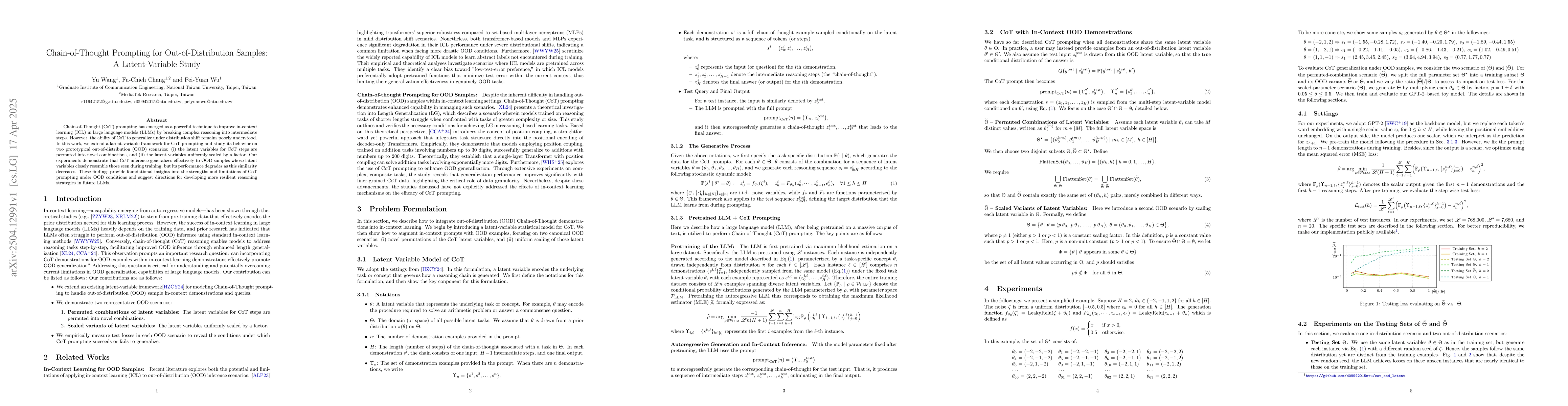 Thumbnail for Chain-of-Thought Prompting for Out-of-Distribution Samples: A
  Latent-Variable Study