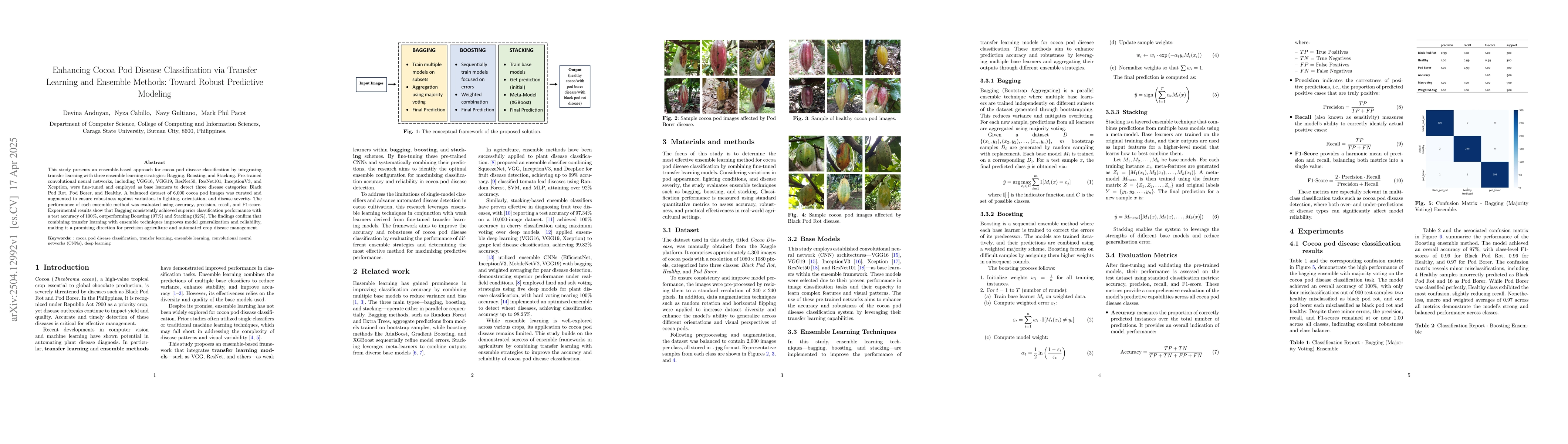 Thumbnail for Enhancing Cocoa Pod Disease Classification via Transfer Learning and
  Ensemble Methods: Toward Robust Predictive Modeling