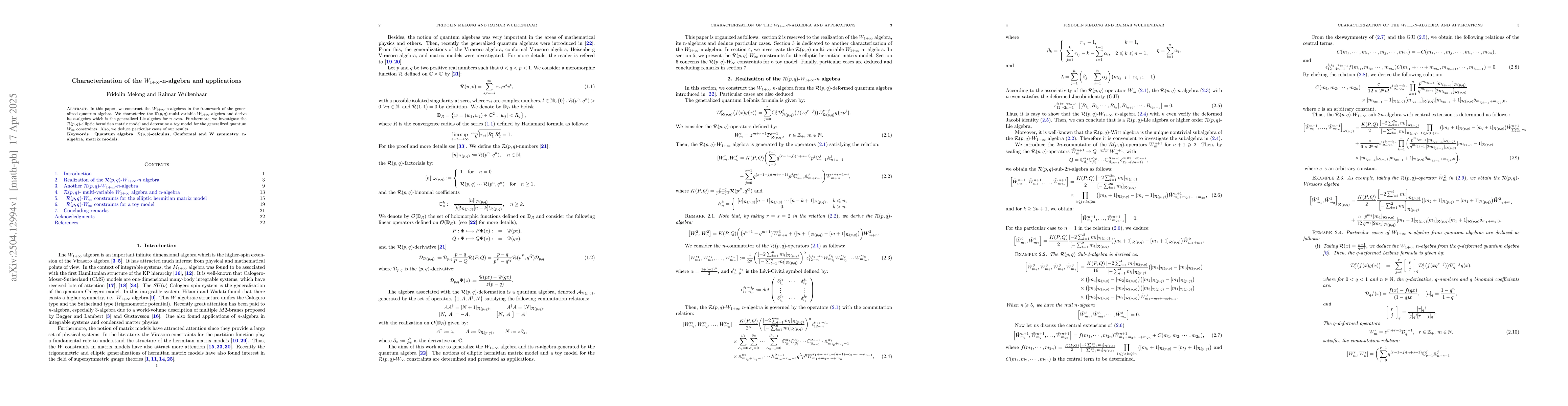 Thumbnail for Characterization of the $W_{1+\infty}$-n-algebra and applications