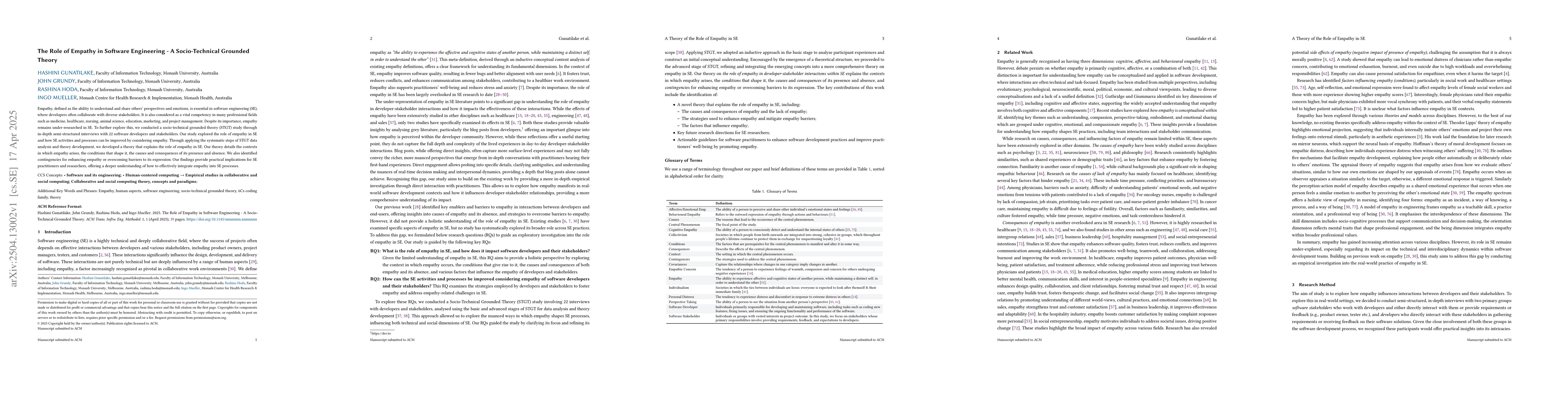 Thumbnail for The Role of Empathy in Software Engineering -- A Socio-Technical
  Grounded Theory