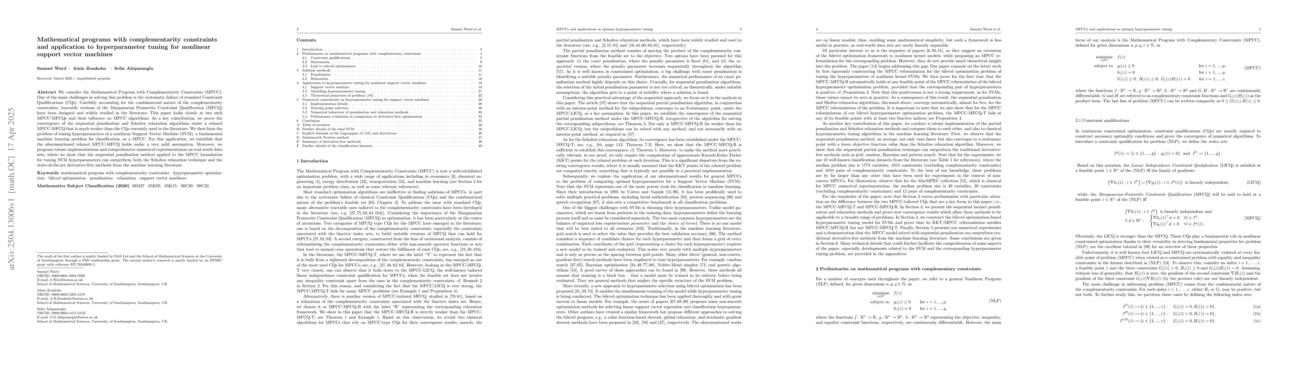 Thumbnail for Mathematical programs with complementarity constraints and application
  to hyperparameter tuning for nonlinear support vector machines