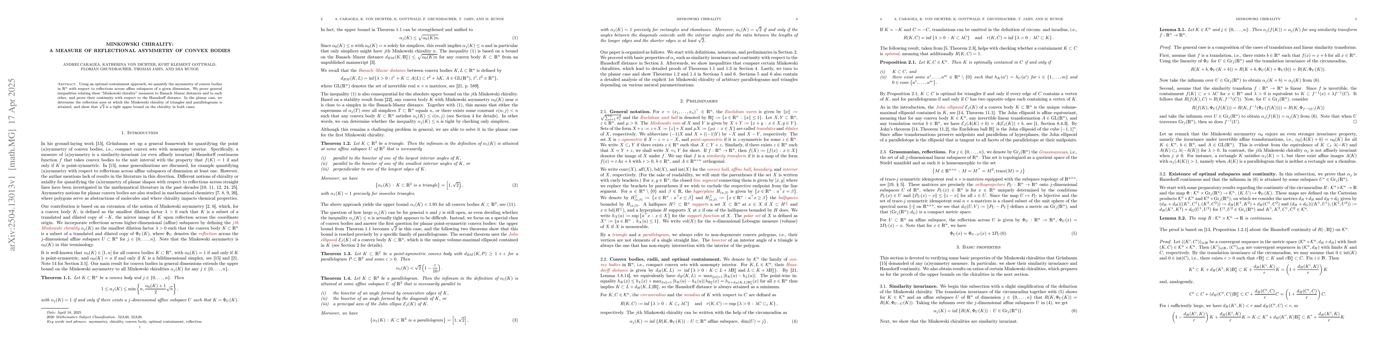 Thumbnail for Minkowski chirality: a measure of reflectional asymmetry of convex
  bodies