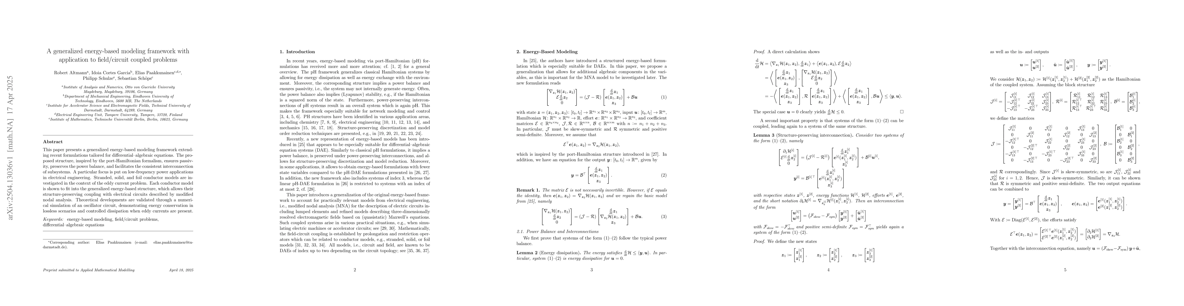Thumbnail for A generalized energy-based modeling framework with application to
  field/circuit coupled problems