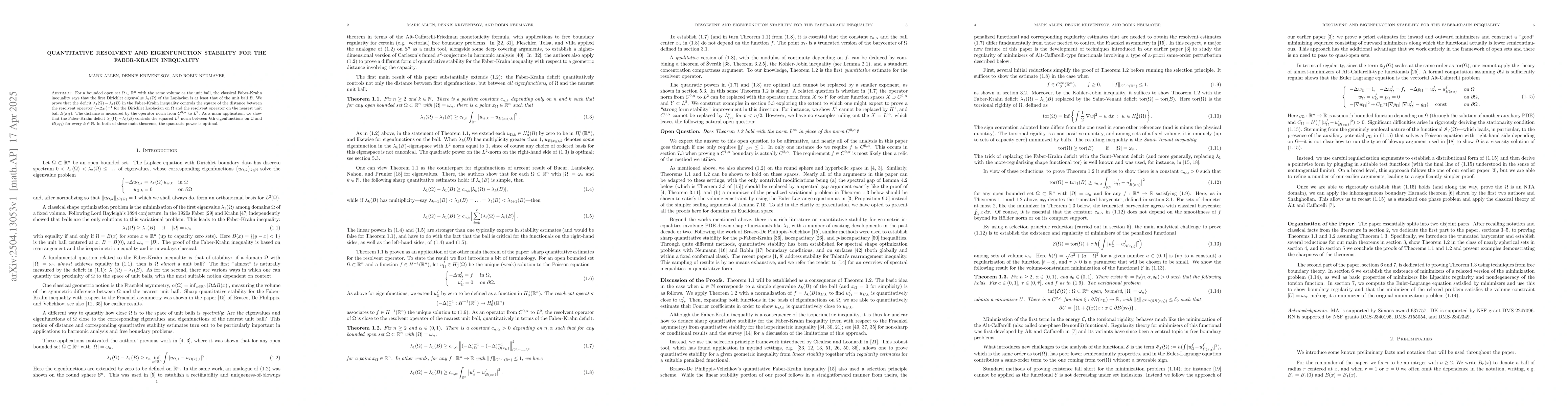 Thumbnail for Quantitative Resolvent and Eigenfunction Stability for the Faber-Krahn
  Inequality