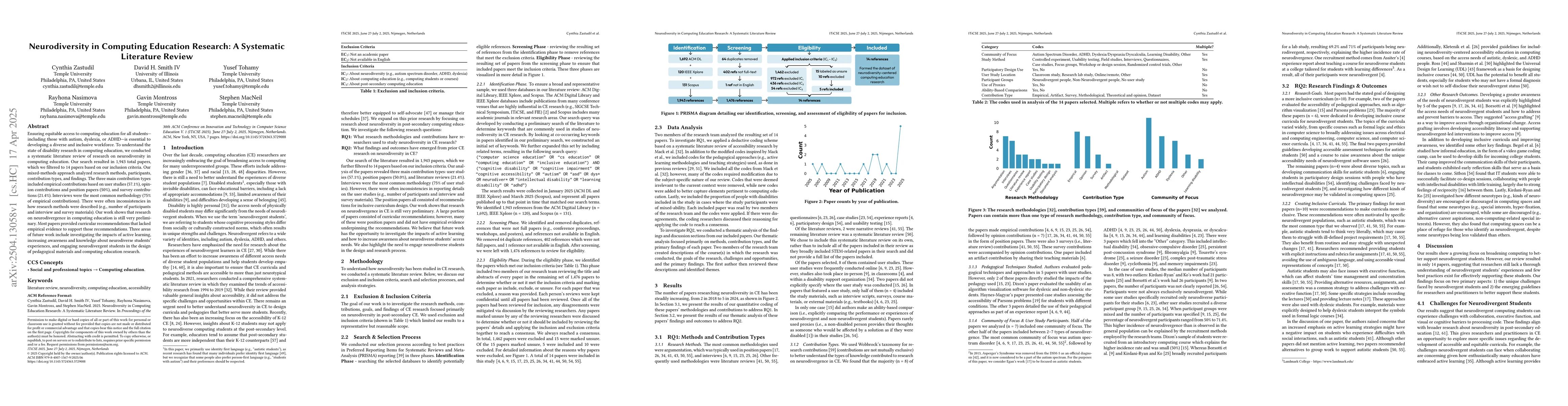 Thumbnail for Neurodiversity in Computing Education Research: A Systematic Literature
  Review