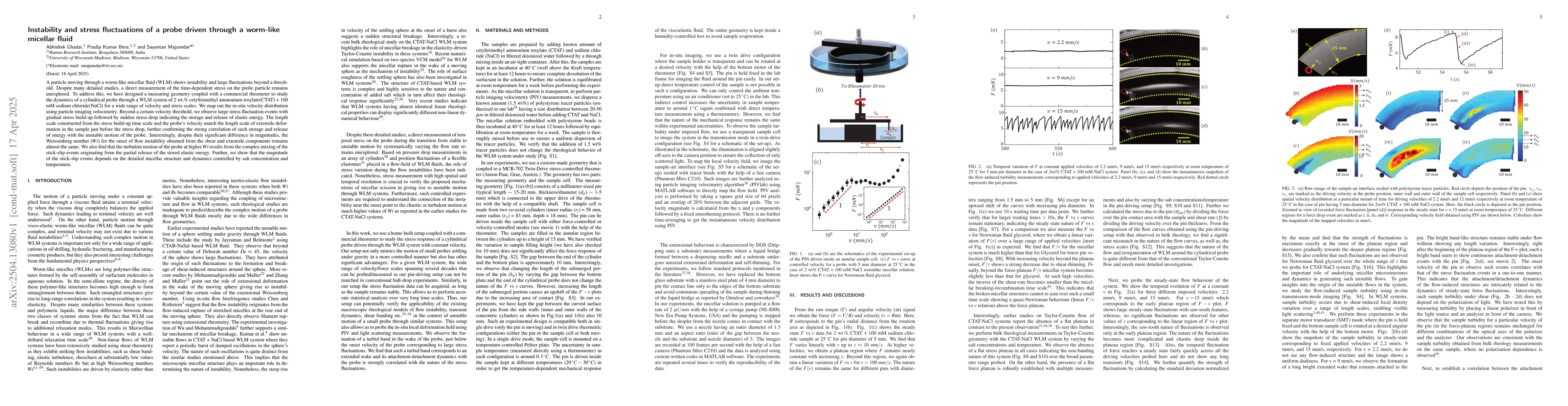 Thumbnail for Instability and stress fluctuations of a probe driven through a
  worm-like micellar fluid