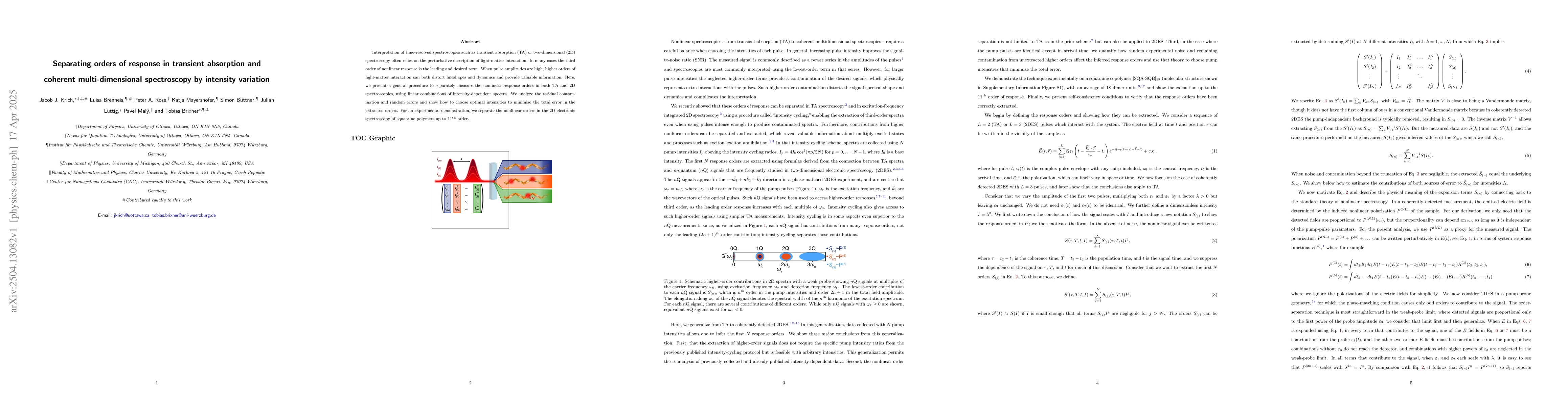 Thumbnail for Separating orders of response in transient absorption and coherent
  multi-dimensional spectroscopy by intensity variation