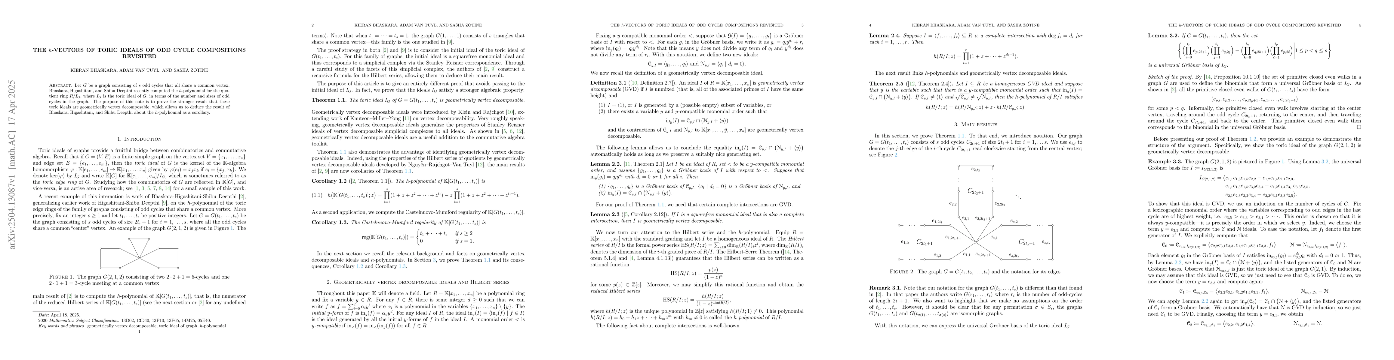Thumbnail for The $h$-vectors of toric ideals of odd cycle compositions revisited