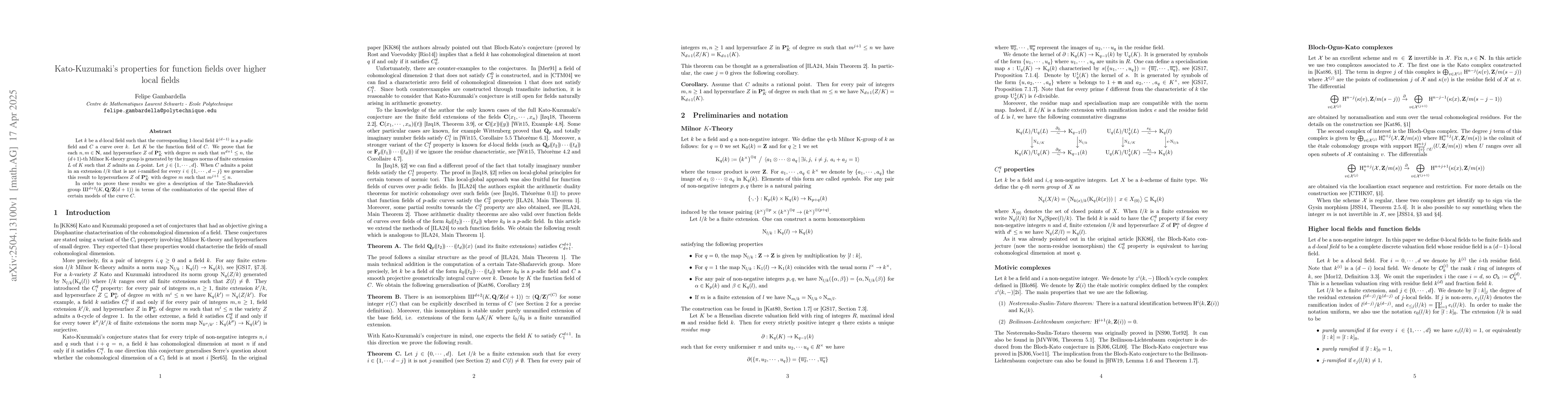 Thumbnail for Kato-Kuzumaki's properties for function fields over higher local fields