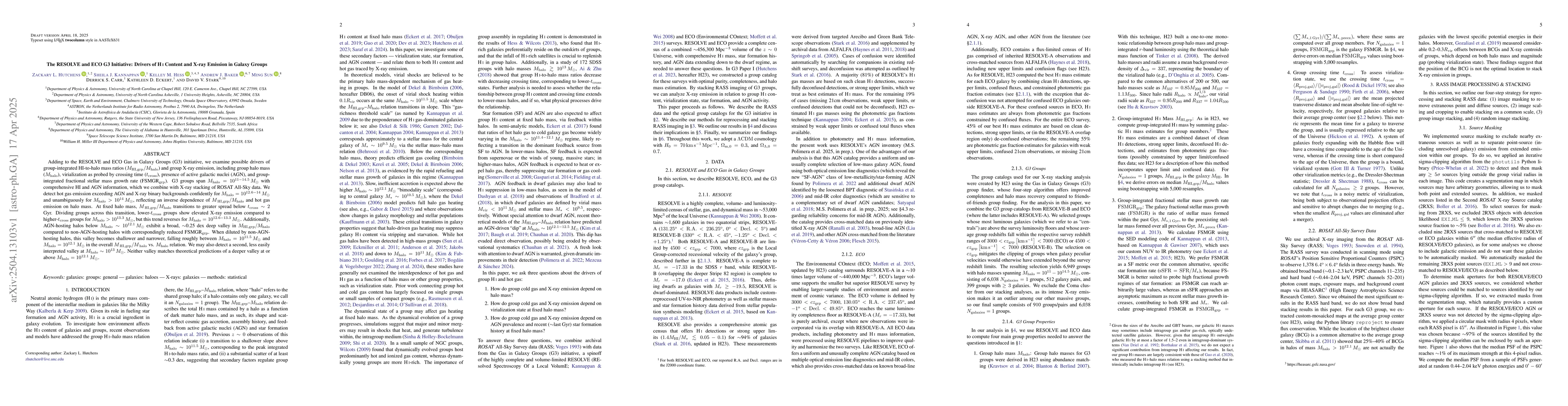 Thumbnail for The RESOLVE and ECO G3 Initiative: Drivers of HI Content and X-ray
  Emission in Galaxy Groups