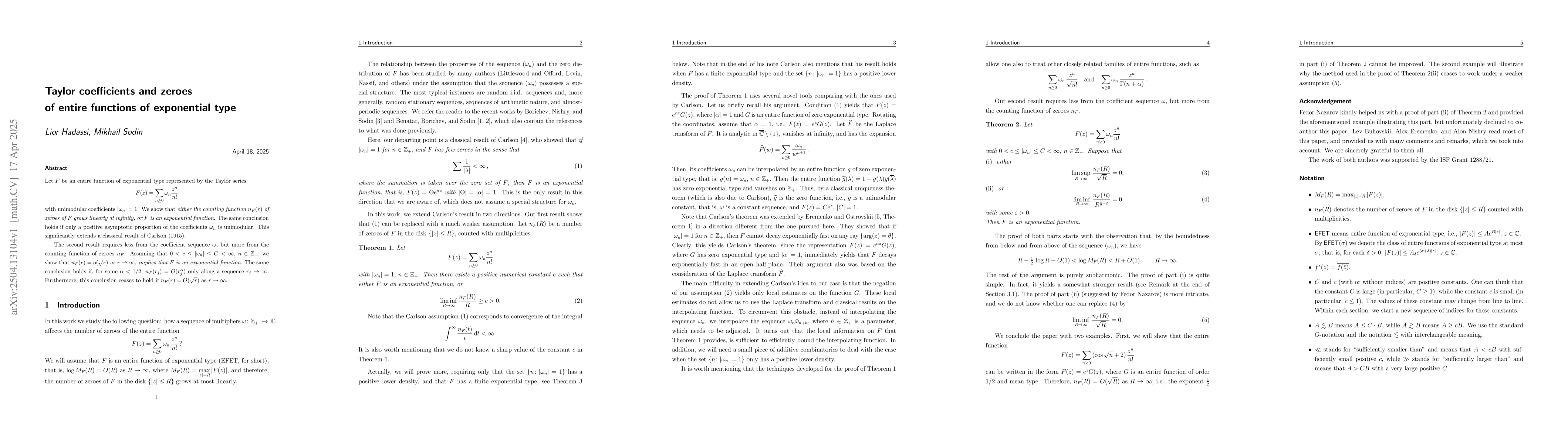 Thumbnail for Taylor coefficients and zeroes of entire functions of exponential type