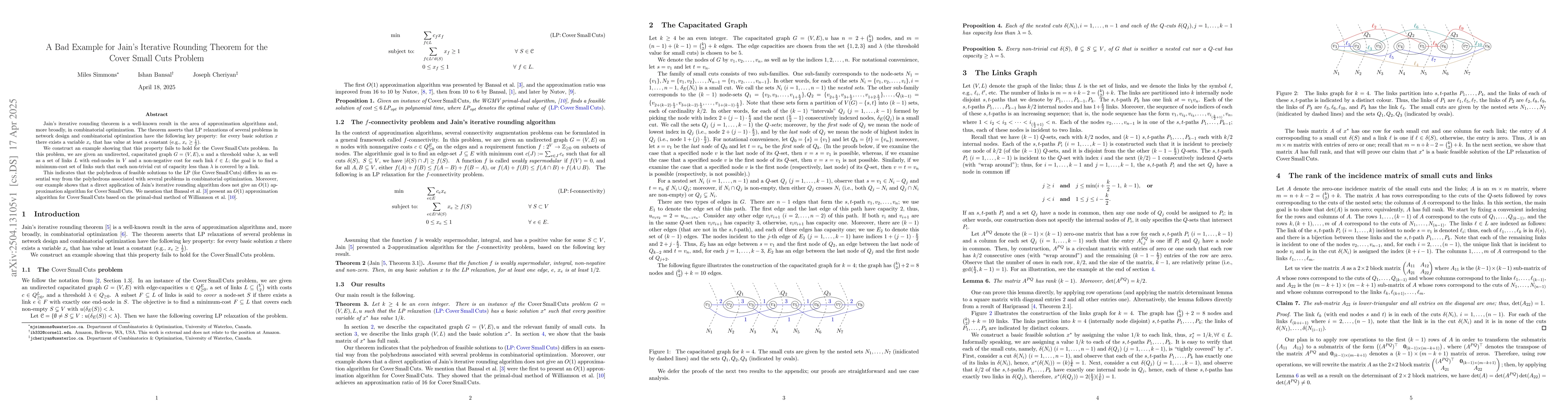 Thumbnail for A Bad Example for Jain's Iterative Rounding Theorem for the Cover Small
  Cuts Problem