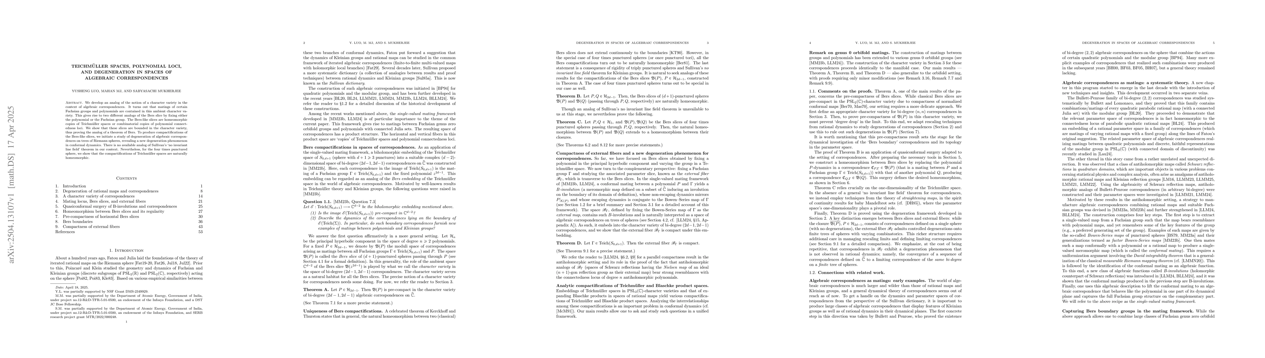 Thumbnail for Teichmüller spaces, polynomial loci, and degeneration in spaces of
  algebraic correspondences