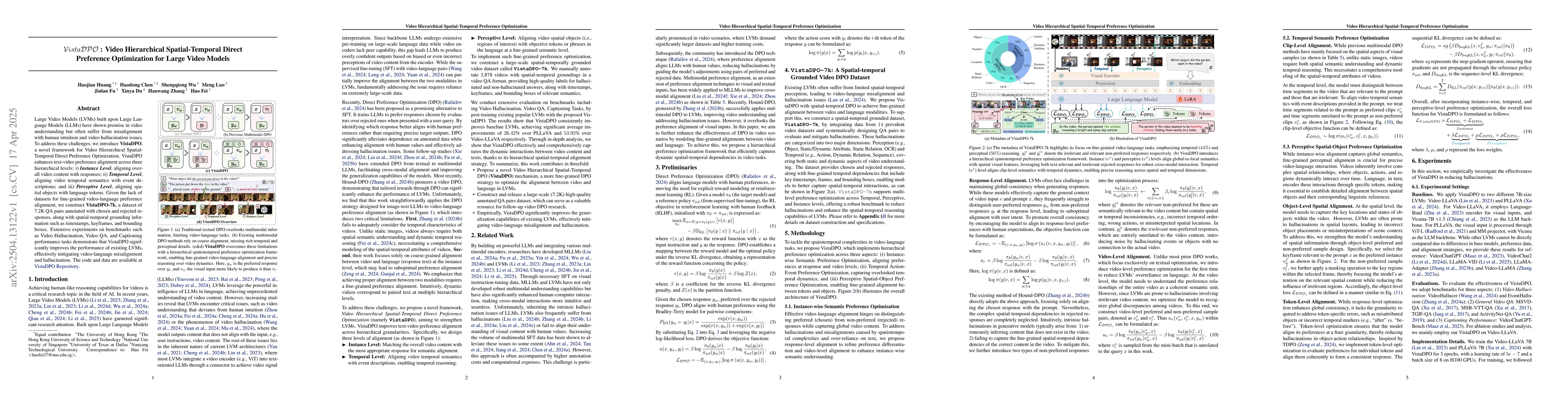 Thumbnail for VistaDPO: Video Hierarchical Spatial-Temporal Direct Preference
  Optimization for Large Video Models