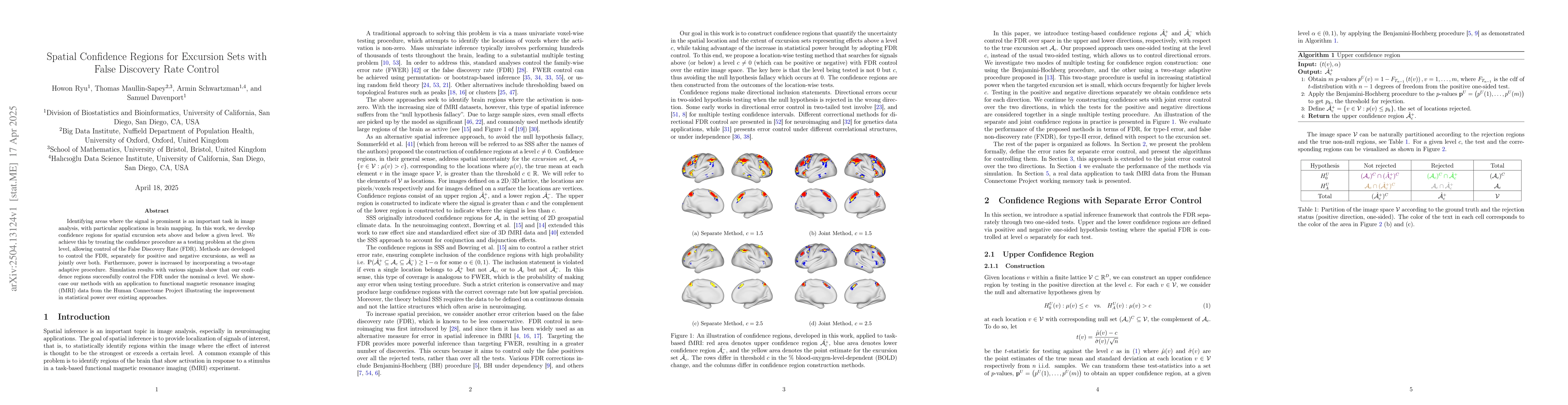 Thumbnail for Spatial Confidence Regions for Excursion Sets with False Discovery Rate
  Control