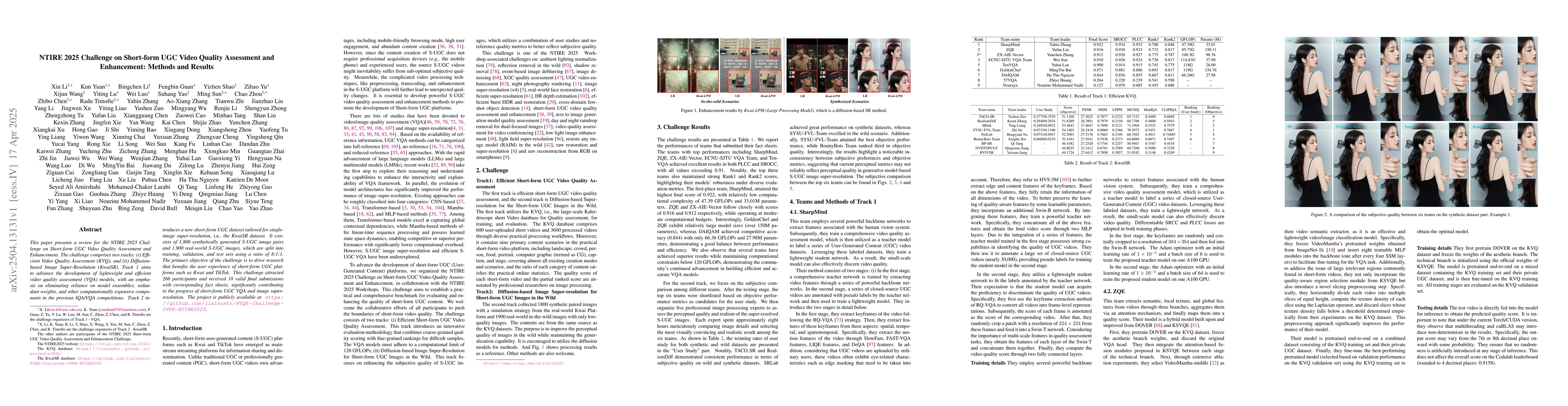 Thumbnail for NTIRE 2025 Challenge on Short-form UGC Video Quality Assessment and
  Enhancement: Methods and Results