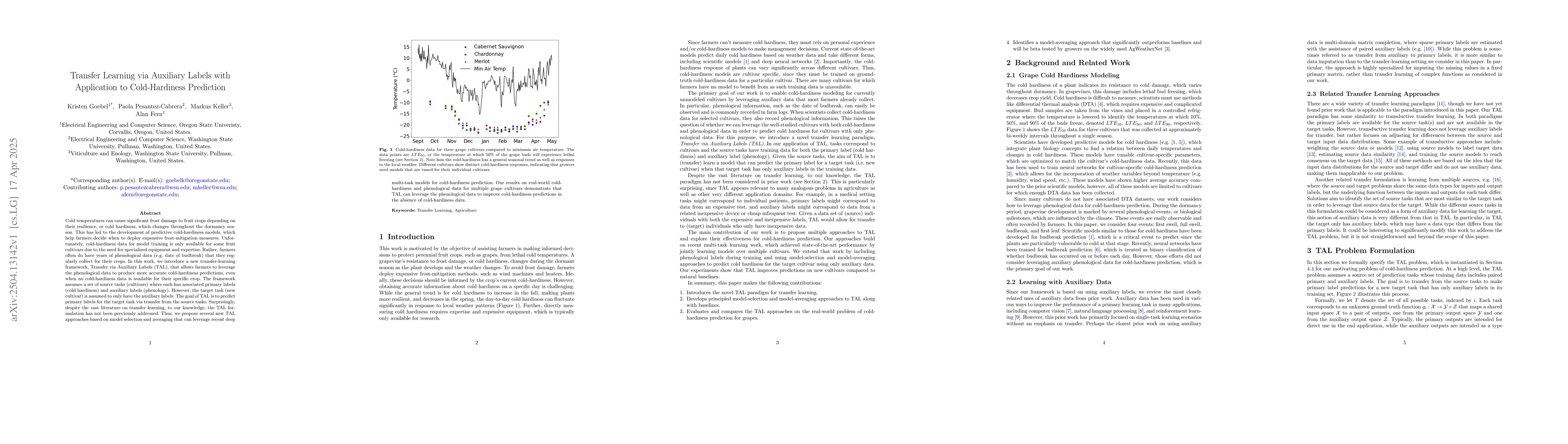 Thumbnail for Transfer Learning via Auxiliary Labels with Application to
  Cold-Hardiness Prediction