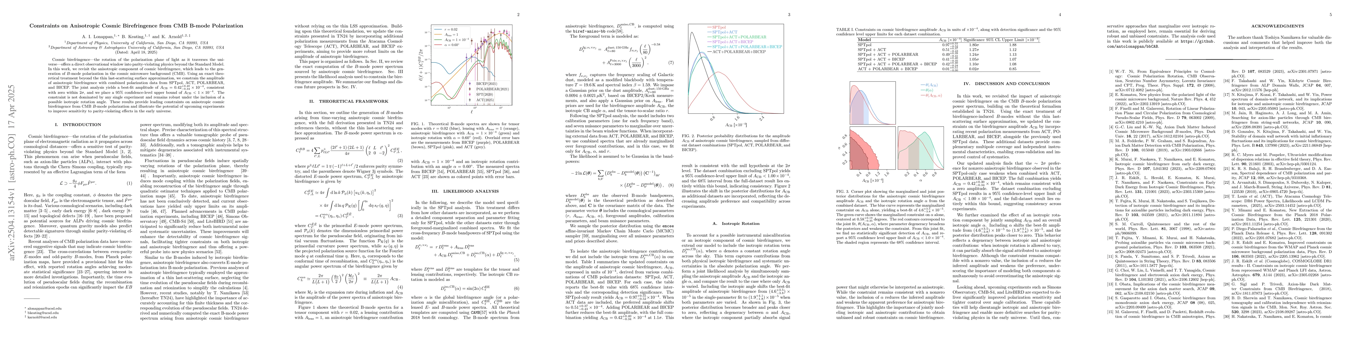 Thumbnail for Constraints on Anisotropic Cosmic Birefringence from CMB B-mode
  Polarization