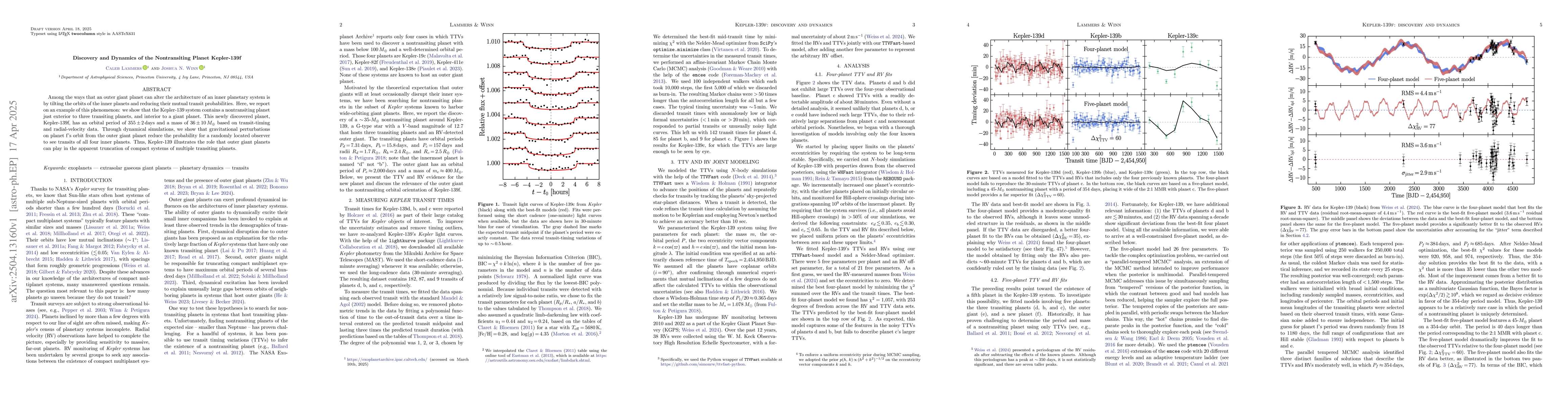 Thumbnail for Discovery and Dynamics of the Nontransiting Planet Kepler-139f