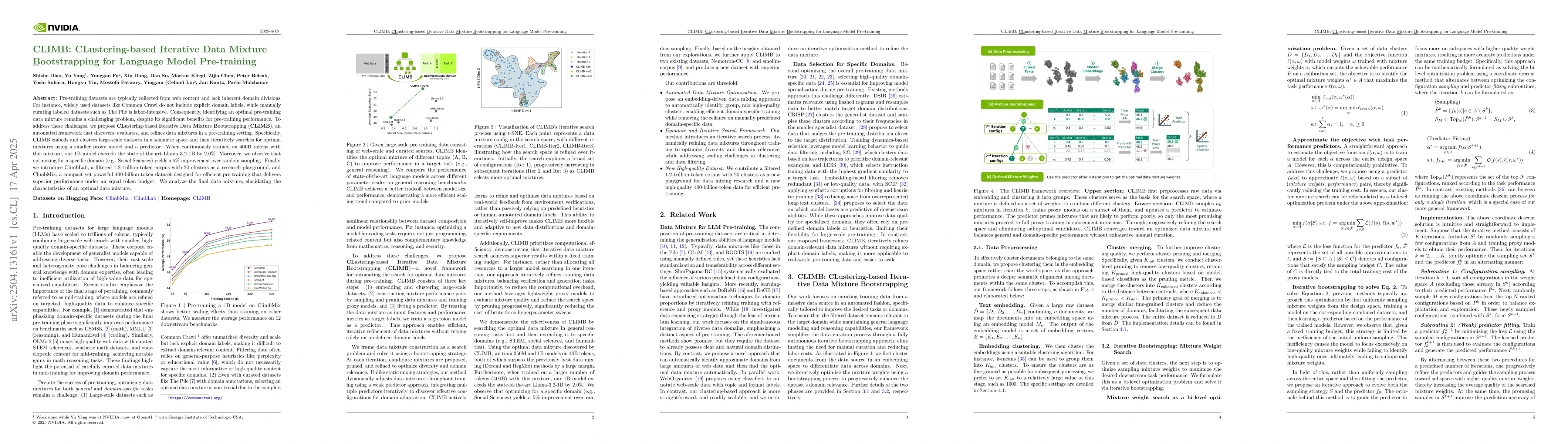 Thumbnail for CLIMB: CLustering-based Iterative Data Mixture Bootstrapping for
  Language Model Pre-training