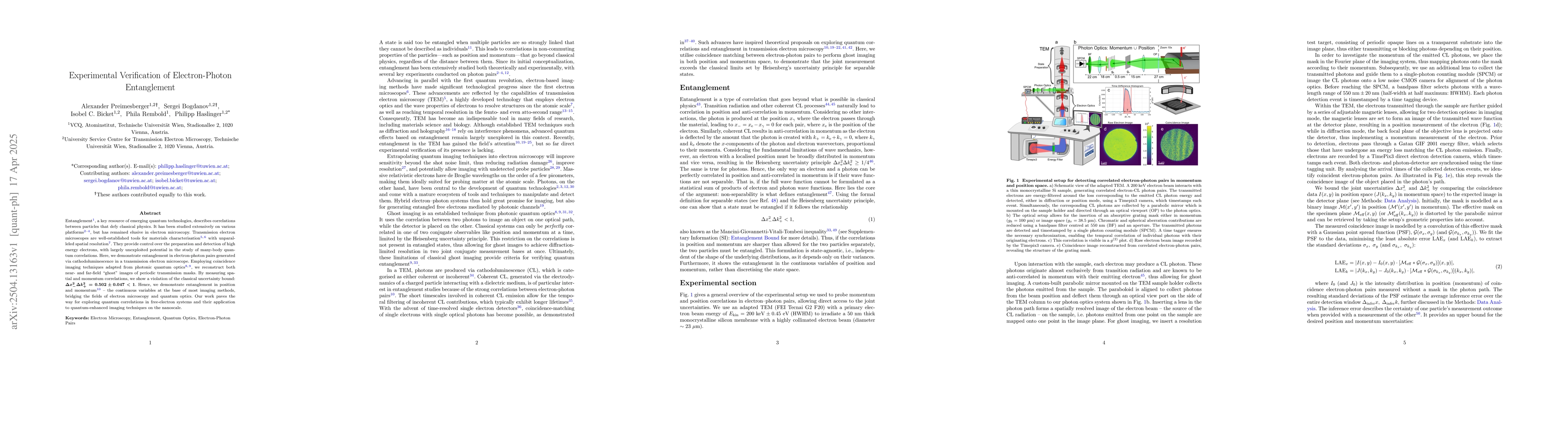 Thumbnail for Experimental Verification of Electron-Photon Entanglement