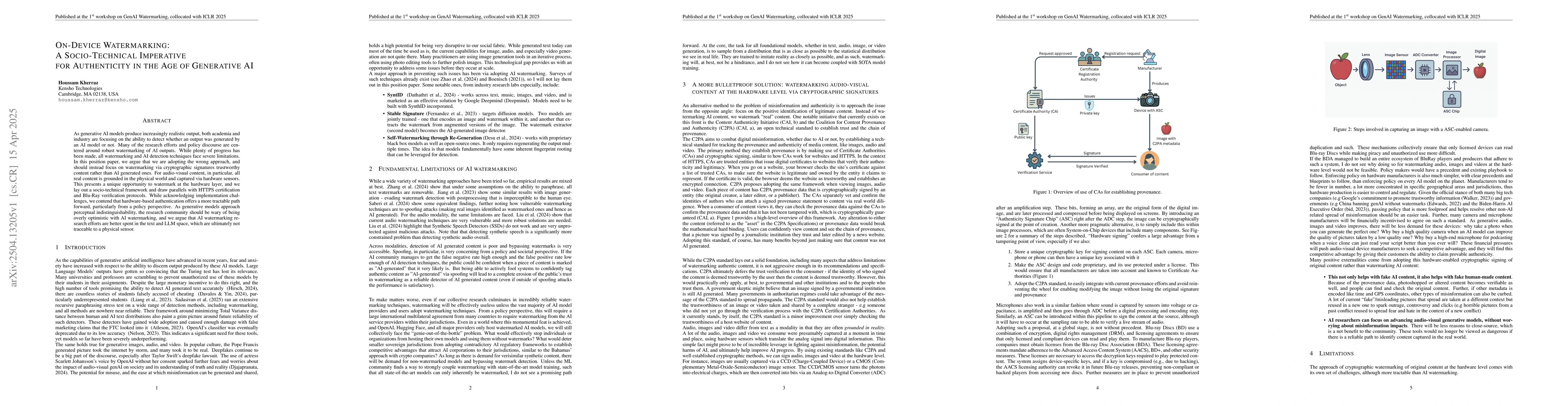 Thumbnail for On-Device Watermarking: A Socio-Technical Imperative For Authenticity In
  The Age of Generative AI