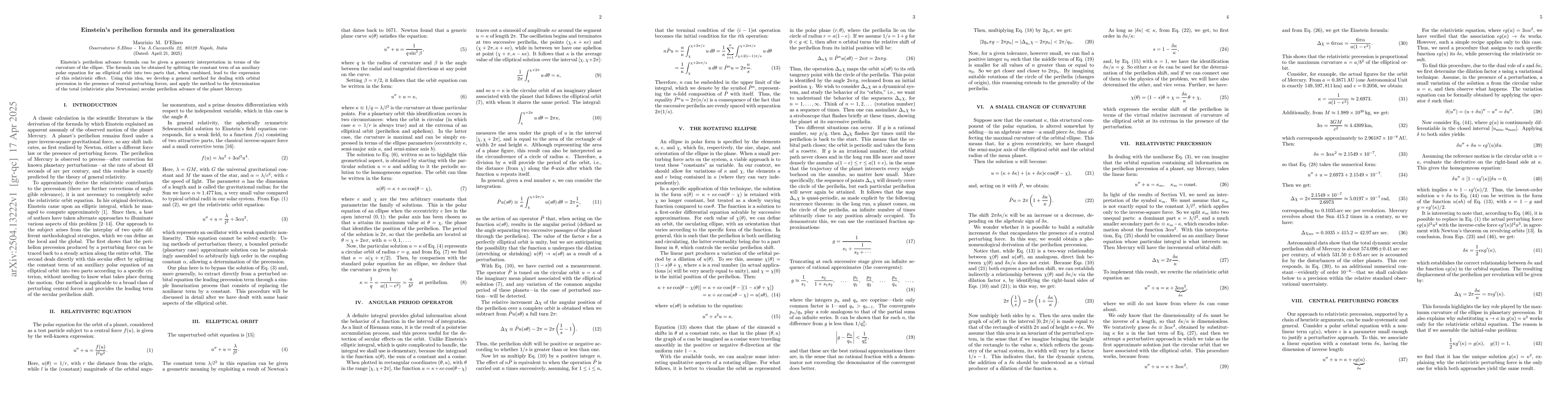 Thumbnail for Einstein's perihelion formula and its generalization