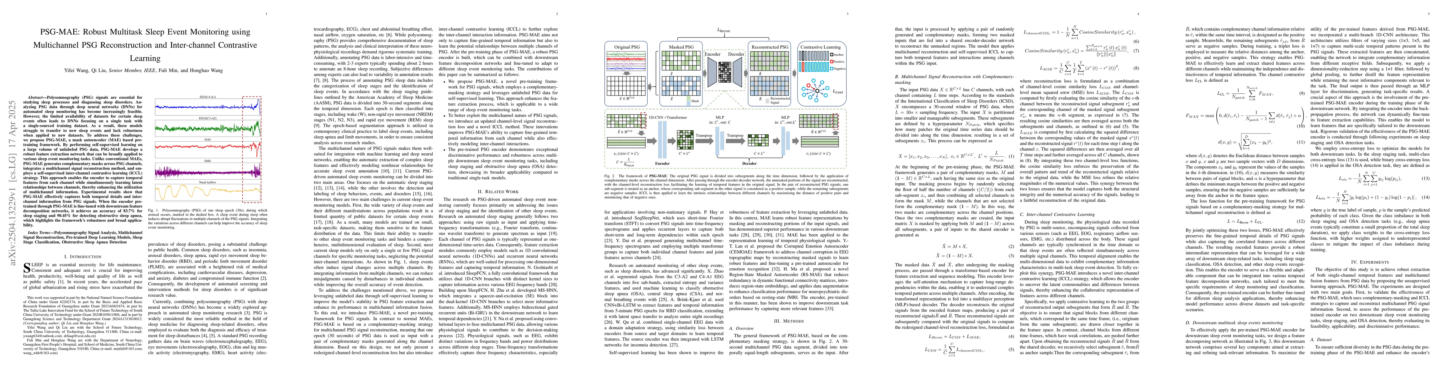 Thumbnail for PSG-MAE: Robust Multitask Sleep Event Monitoring using Multichannel PSG
  Reconstruction and Inter-channel Contrastive Learning