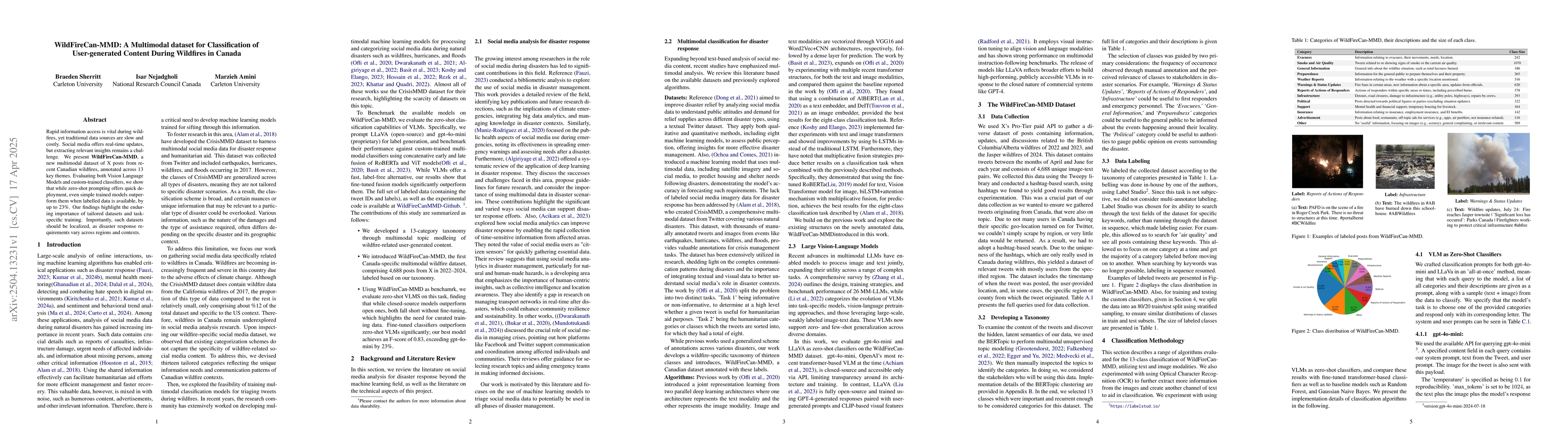 Thumbnail for WildFireCan-MMD: A Multimodal dataset for Classification of
  User-generated Content During Wildfires in Canada