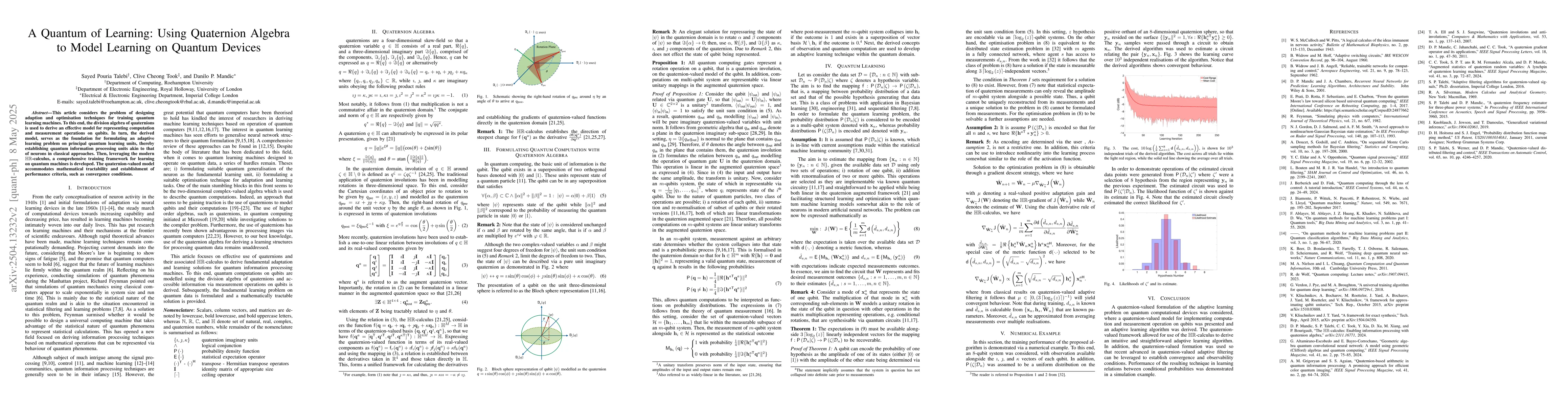 Thumbnail for A Quantum of Learning: Using Quaternion Algebra to Model Learning on
  Quantum Devices