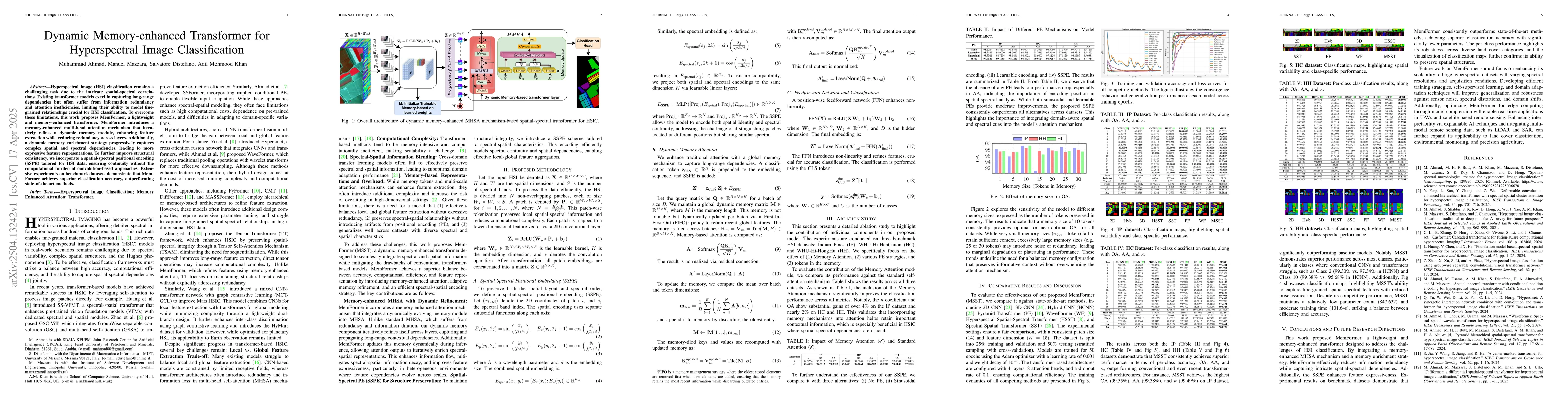 Thumbnail for Dynamic Memory-enhanced Transformer for Hyperspectral Image
  Classification