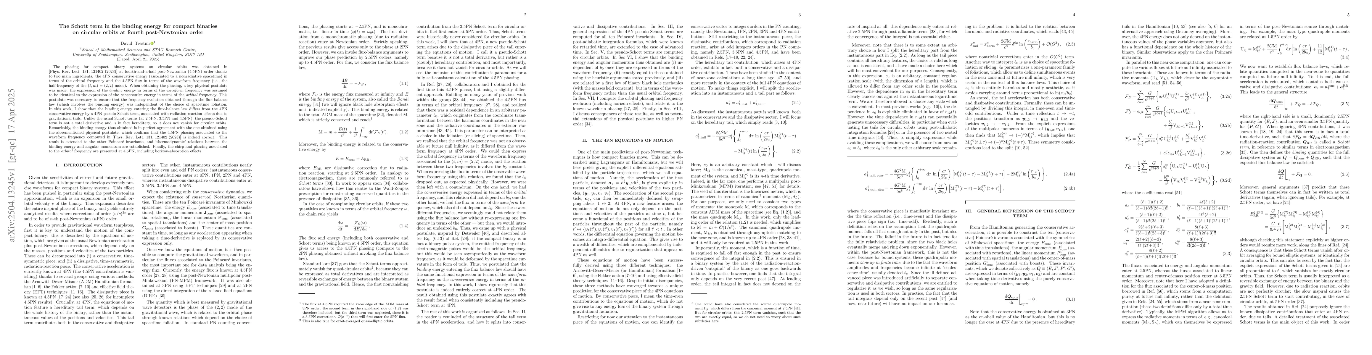 Thumbnail for The Schott term in the binding energy for compact binaries on circular
  orbits at fourth post-Newtonian order