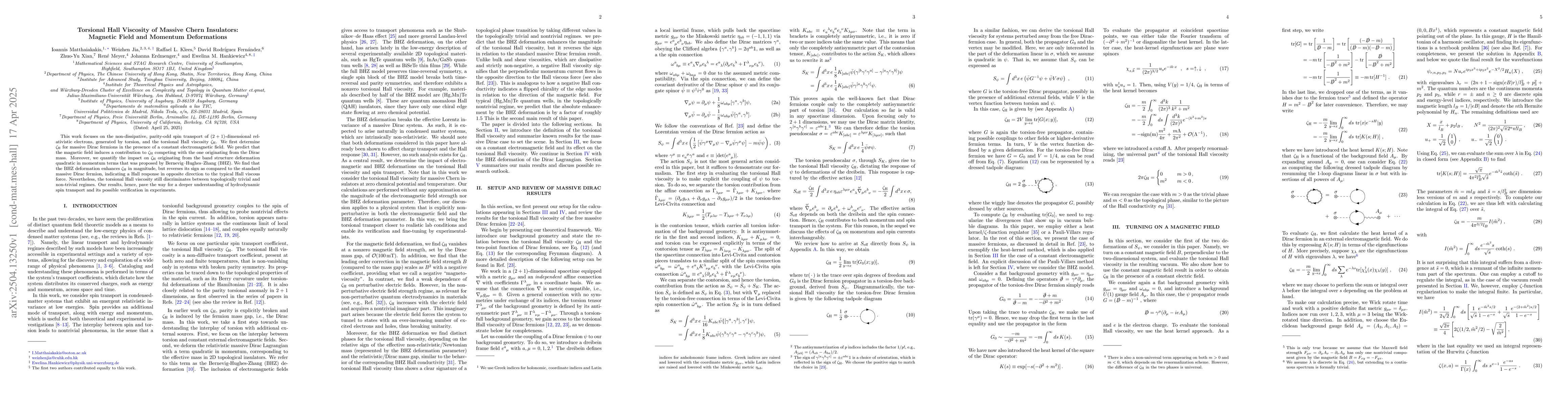 Thumbnail for Torsional Hall Viscosity of Massive Chern Insulators: Magnetic Field and
  Momentum Deformations