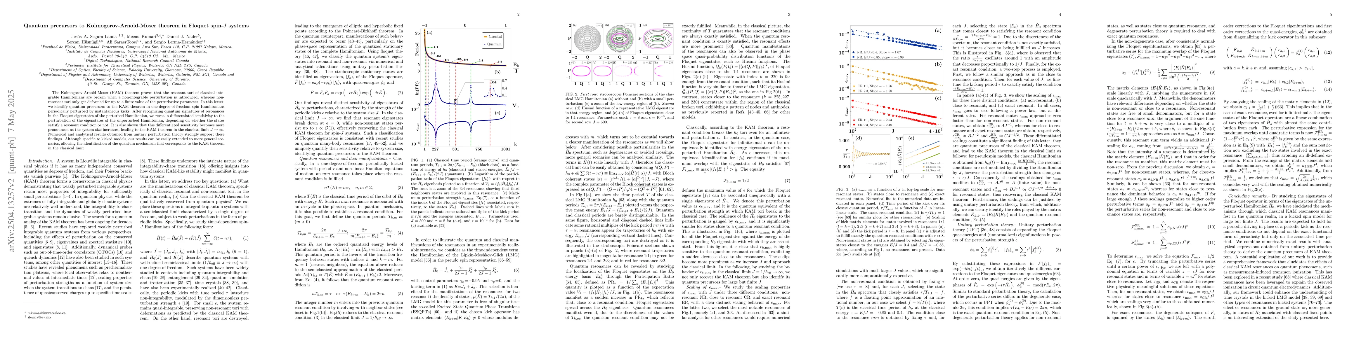 Thumbnail for Quantum precursors to Kolmogorov-Arnold-Moser theorem in Floquet
  spin-$J$ systems