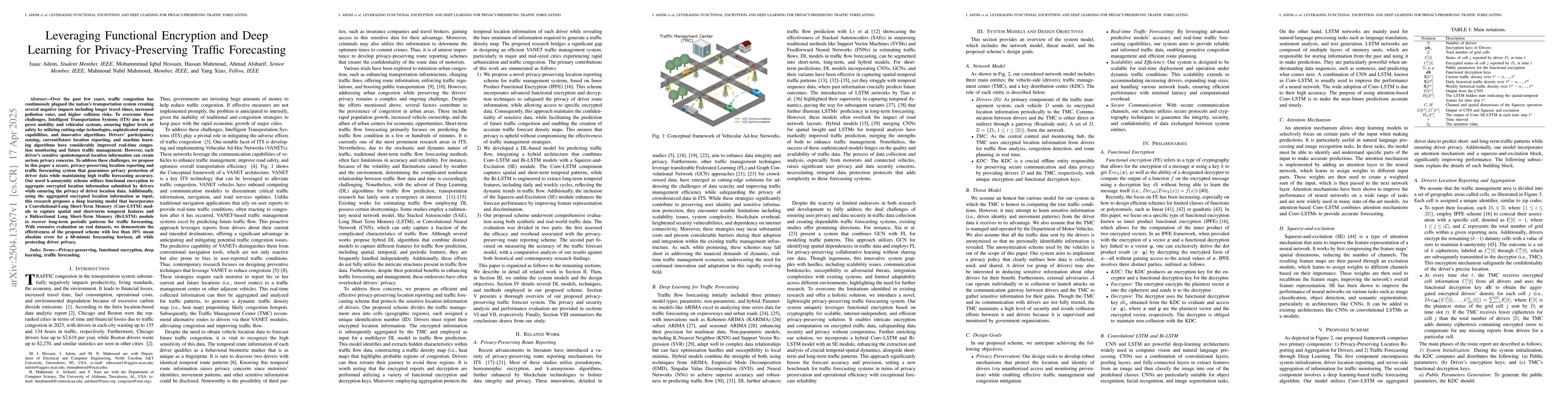 Thumbnail for Leveraging Functional Encryption and Deep Learning for
  Privacy-Preserving Traffic Forecasting