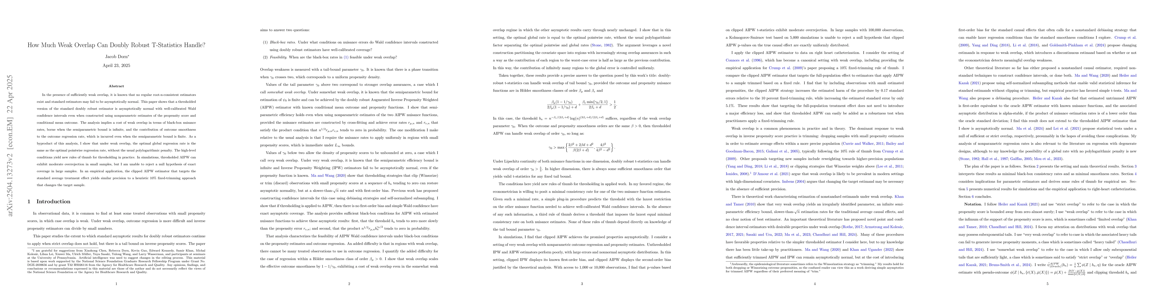 Thumbnail for How Much Weak Overlap Can Doubly Robust T-Statistics Handle?