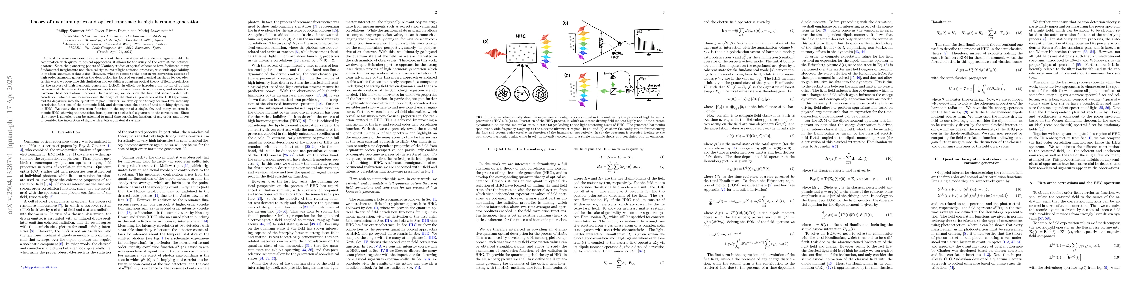 Thumbnail for Theory of quantum optics and optical coherence in high harmonic
  generation